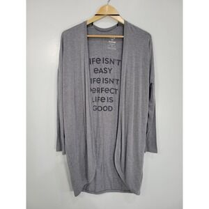 Life is Good Womens S Gray Open Front Graphic Longline Cardigan Pockets Jersey